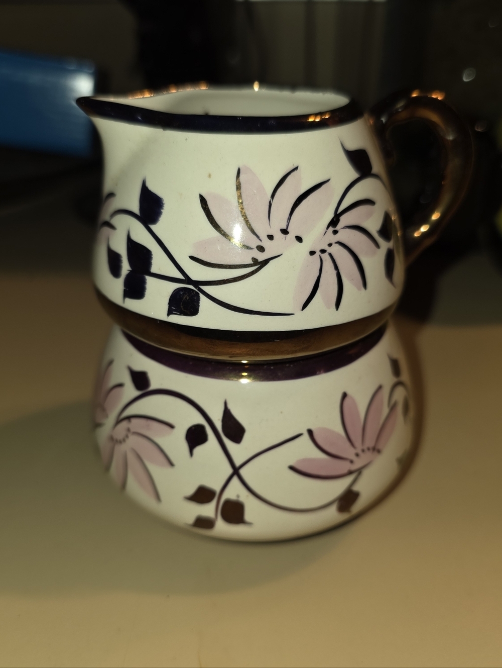 SandlandWare EnglandCream Ceramic Floral Creamer & Sugar Set with Pink Accents